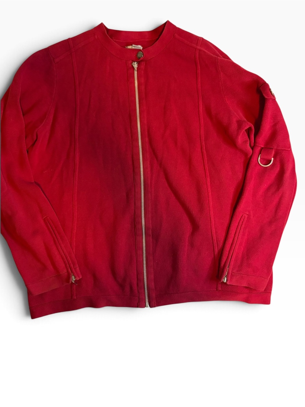 Chico’s Size 3 XL Red Cotton Full Zip Moto Jacket Cardigan